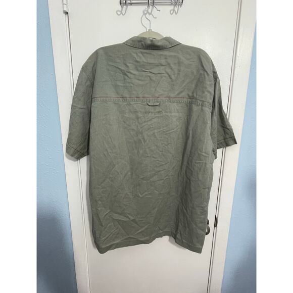 Life Is Good Linen Blend Camp Shirt Large Green Gorpcore Summer Hiking - Picture 4 of 5
